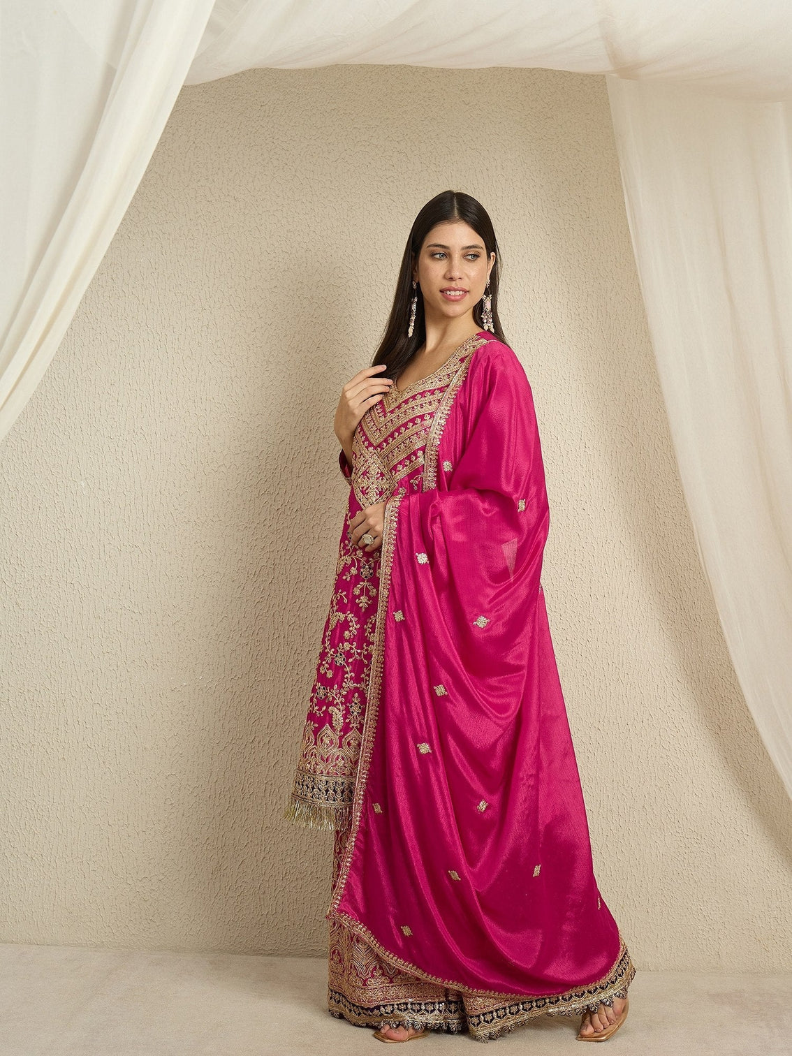 Pink Embroidered Kurta Palazzo Set