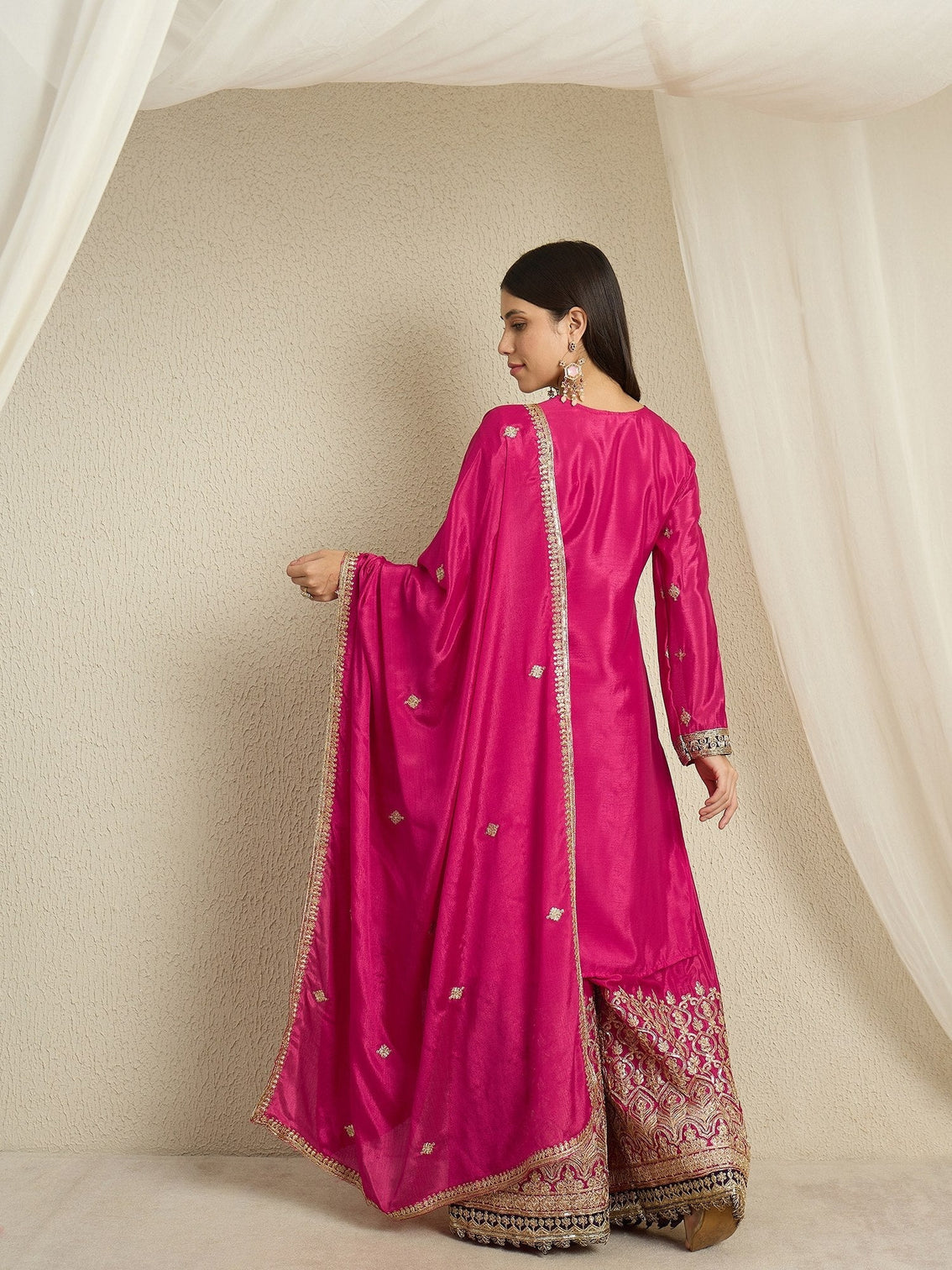 Pink Embroidered Kurta Palazzo Set