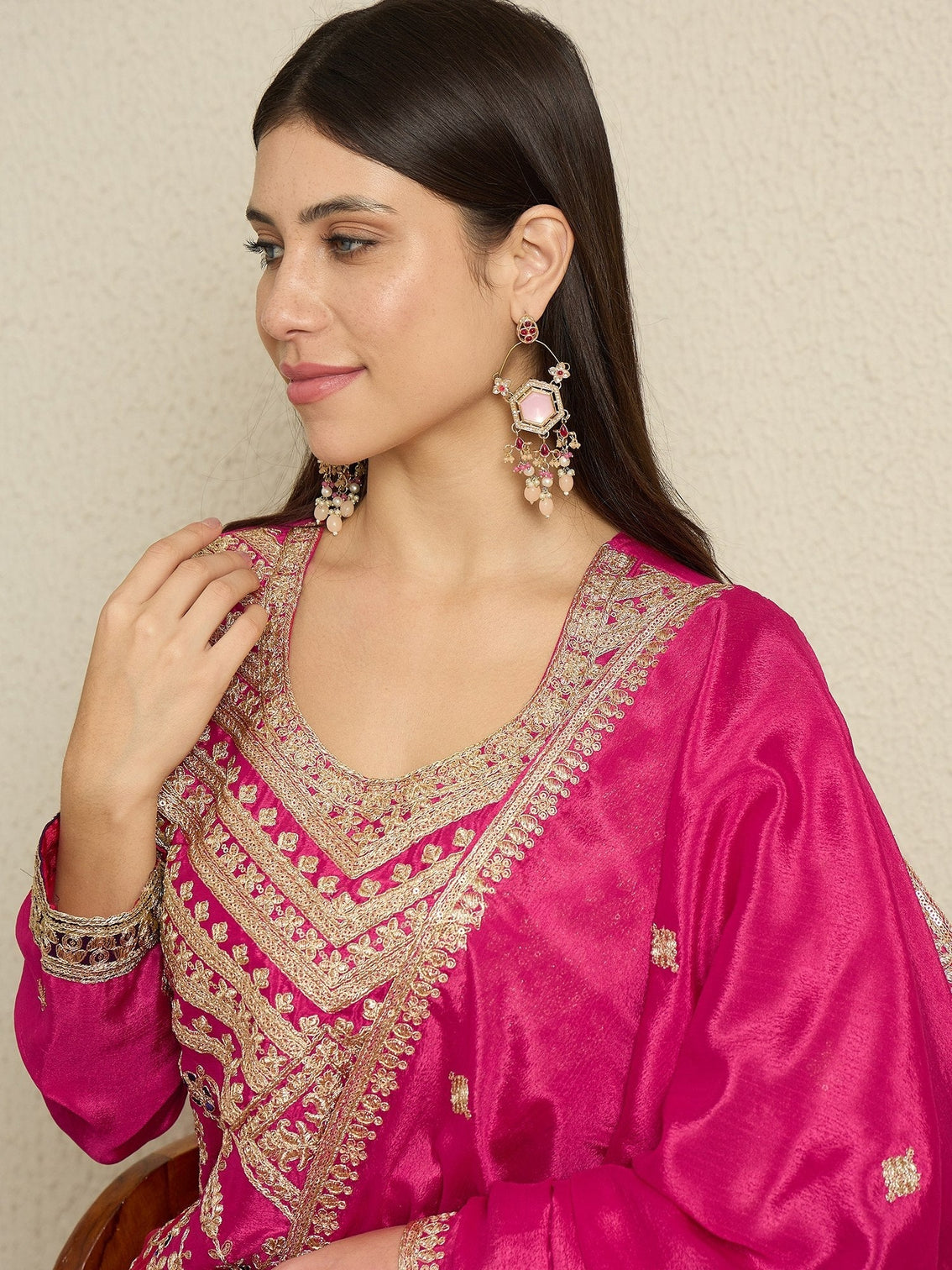 Pink Embroidered Kurta Palazzo Set
