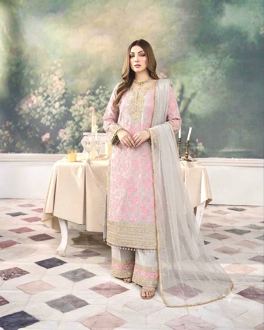 Pink Embroidered Kurta Palazzo Set