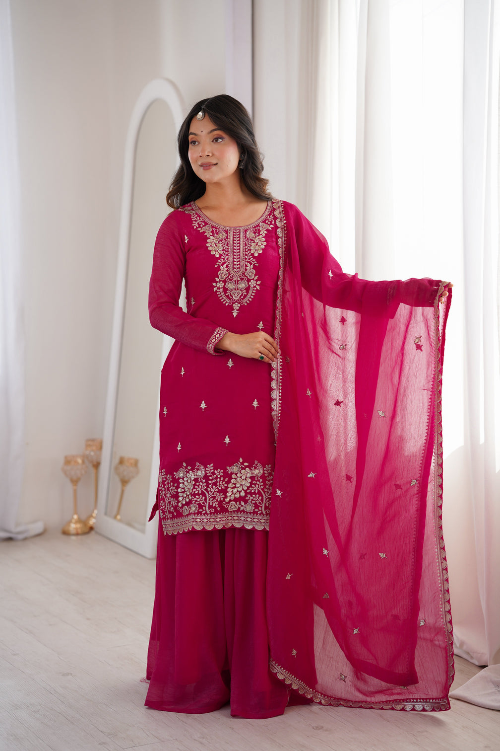 Pink Embroidered Kurta Sharara Set