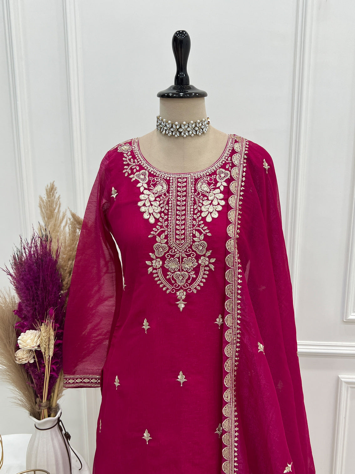 Pink Embroidered Kurta Sharara Set