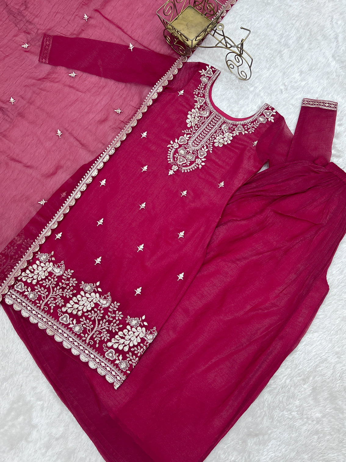 Pink Embroidered Kurta Sharara Set