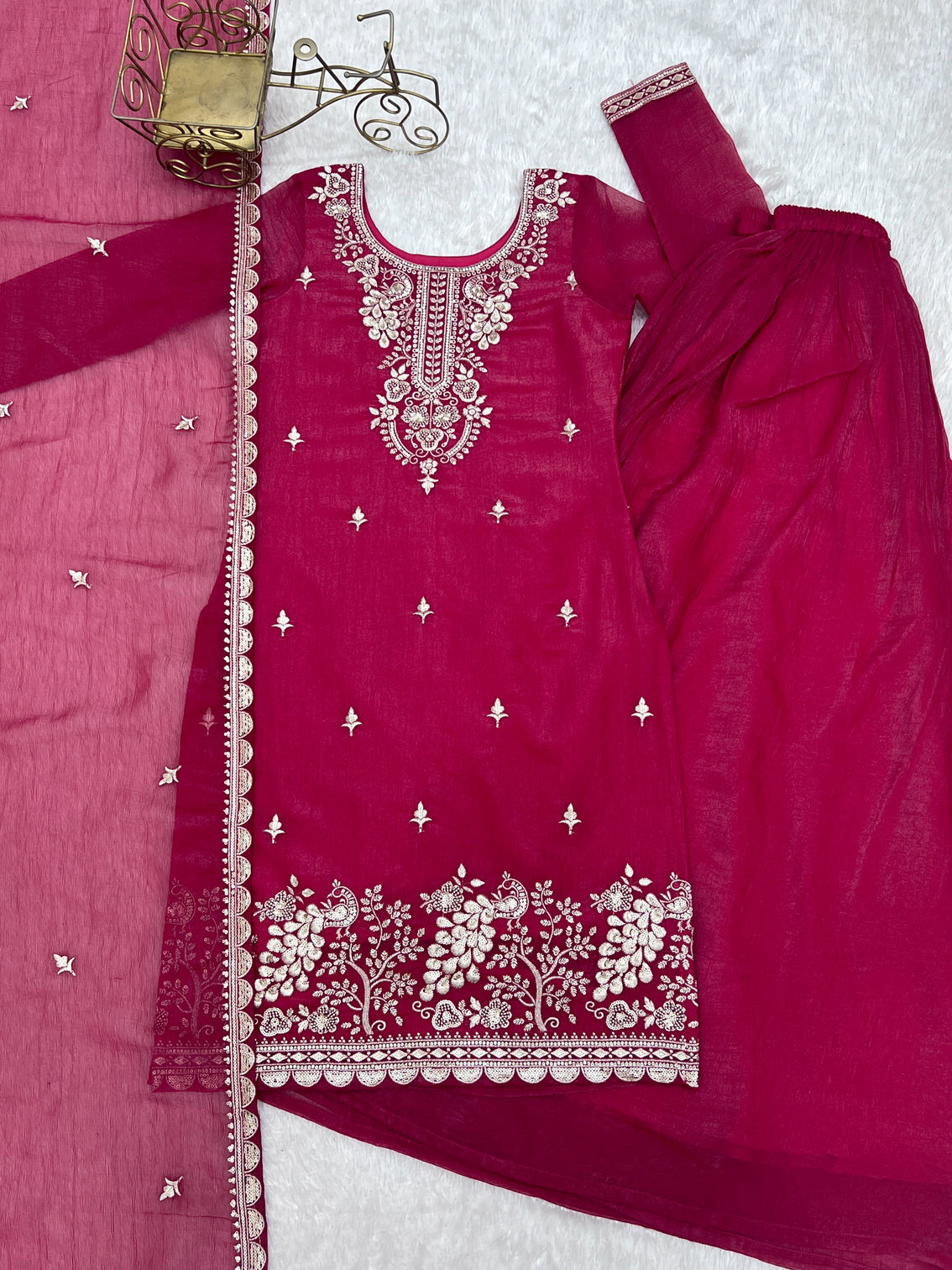 Pink Embroidered Kurta Sharara Set