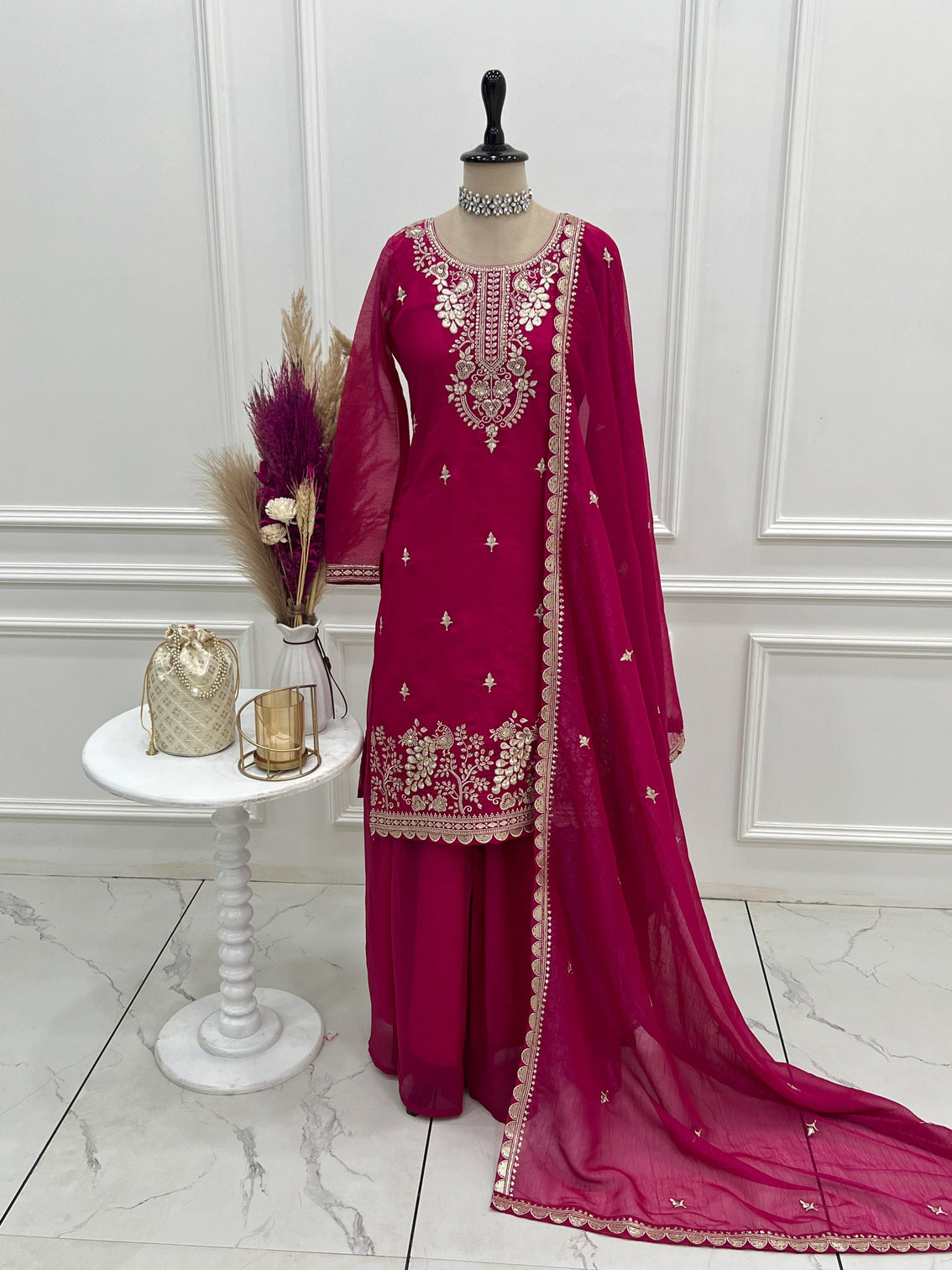 Pink Embroidered Kurta Sharara Set