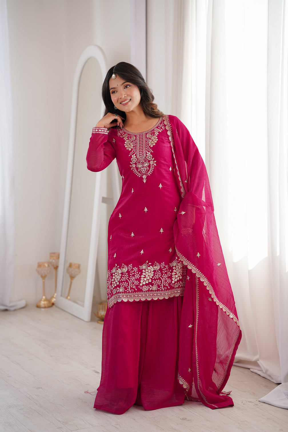 Pink Embroidered Kurta Sharara Set