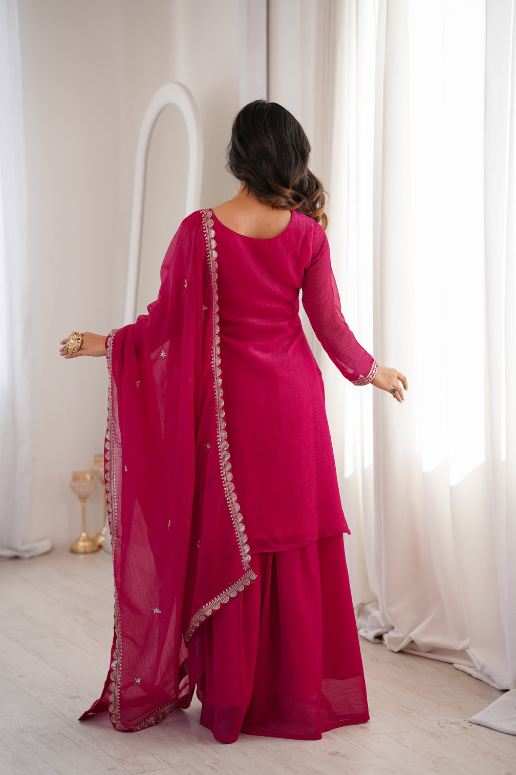 Pink Embroidered Kurta Sharara Set