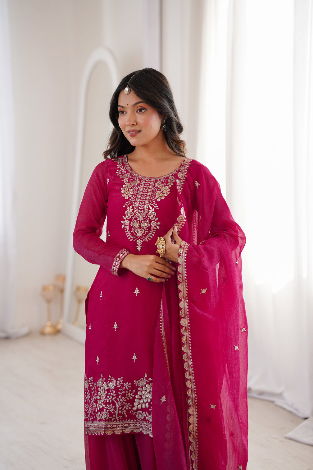 Pink Embroidered Kurta Sharara Set