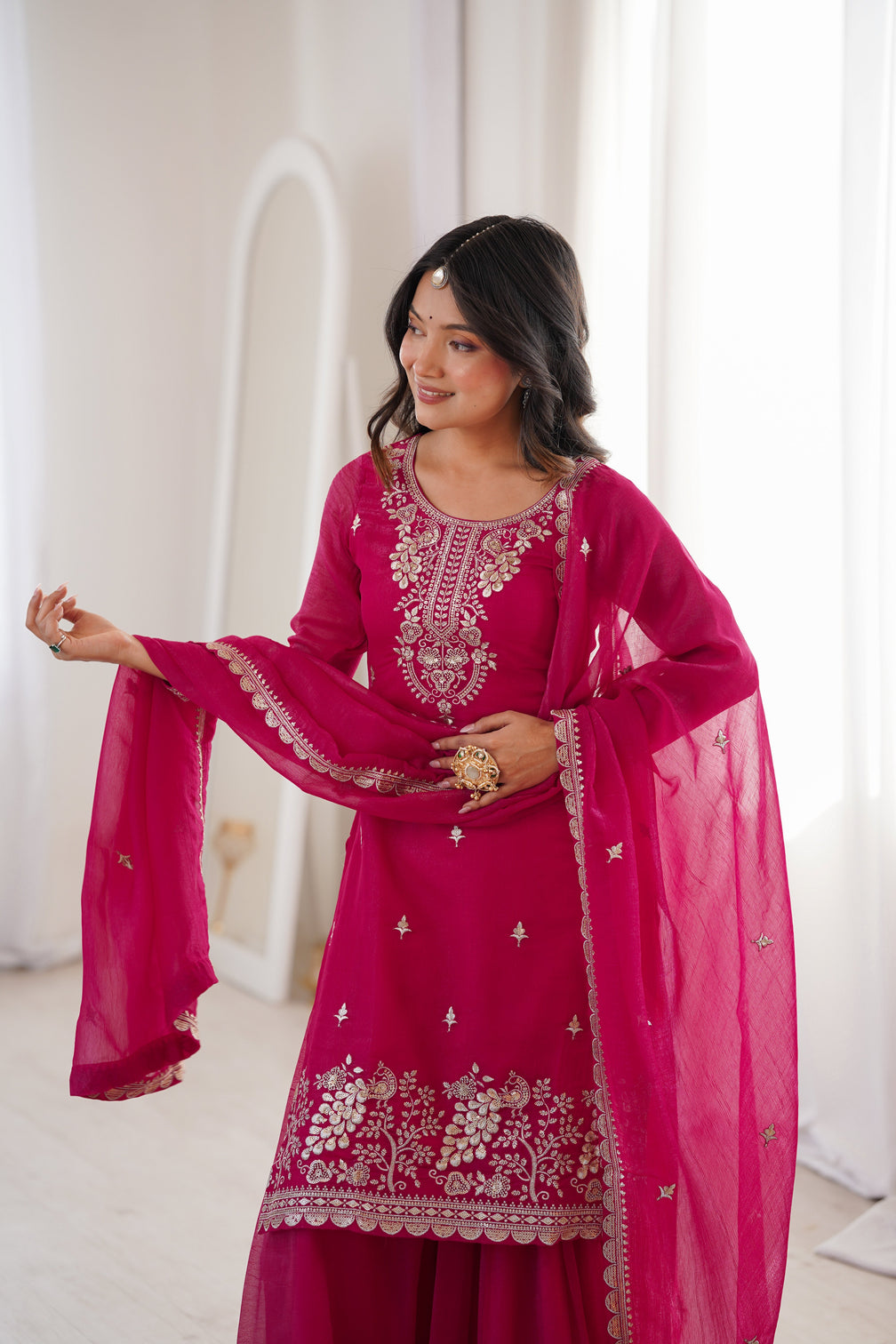 Pink Embroidered Kurta Sharara Set