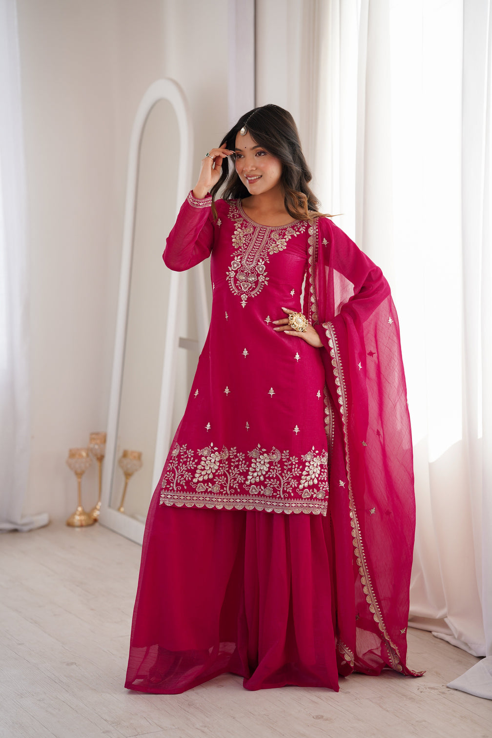 Pink Embroidered Kurta Sharara Set