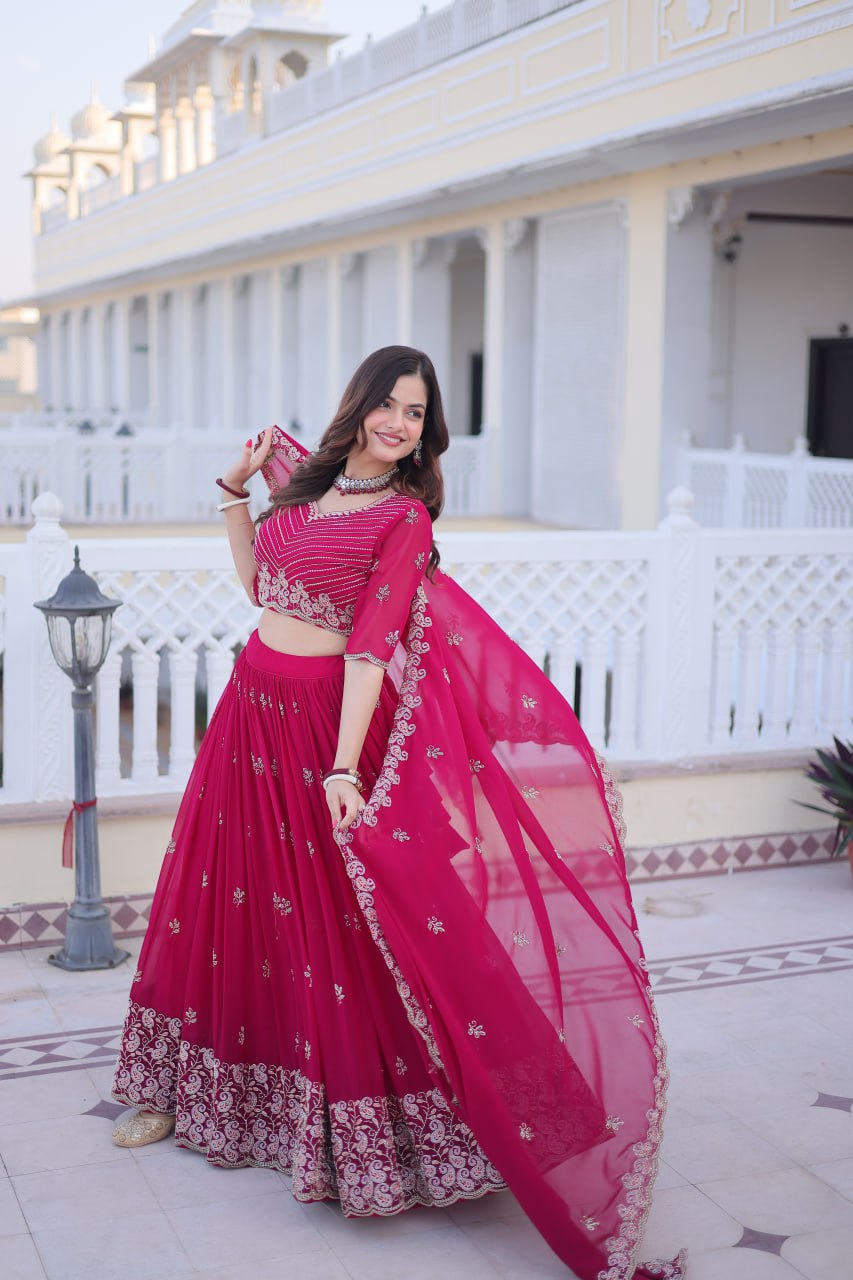 Pink Embroidered Lehenga Choli Set