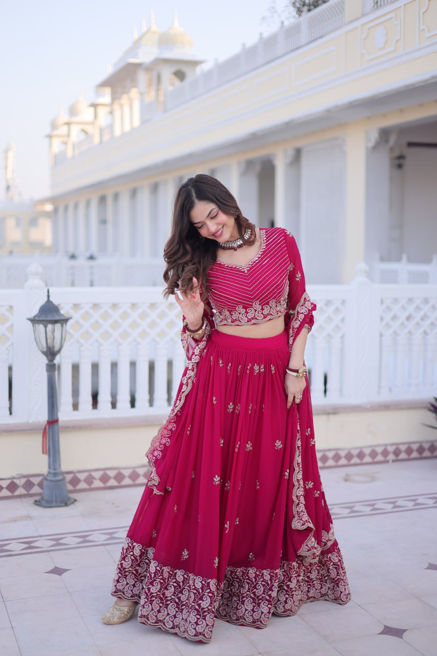 Pink Embroidered Lehenga Choli Set