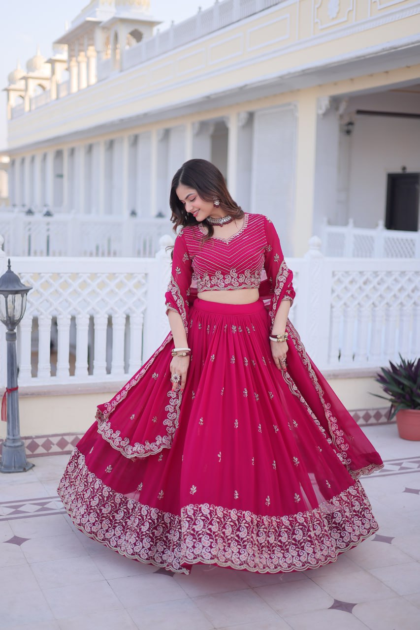 Pink Embroidered Lehenga Choli Set