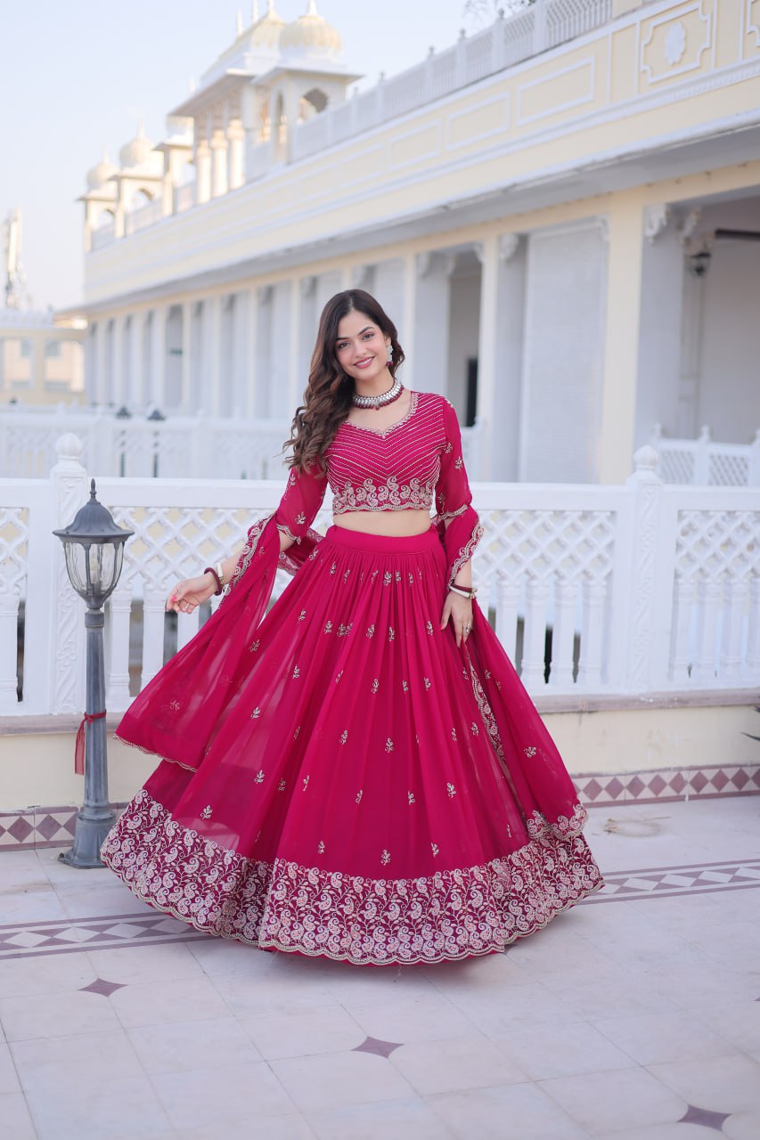 Pink Embroidered Lehenga Choli Set
