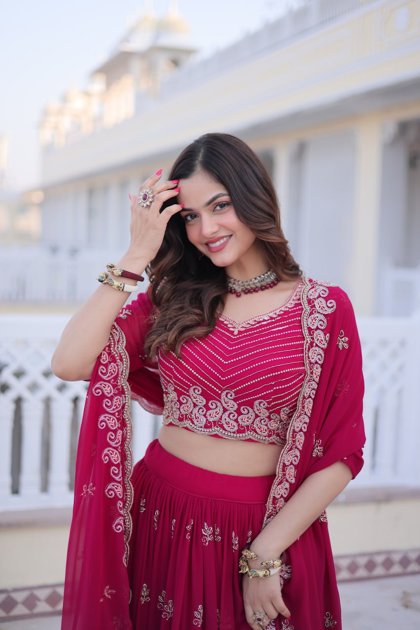 Pink Embroidered Lehenga Choli Set