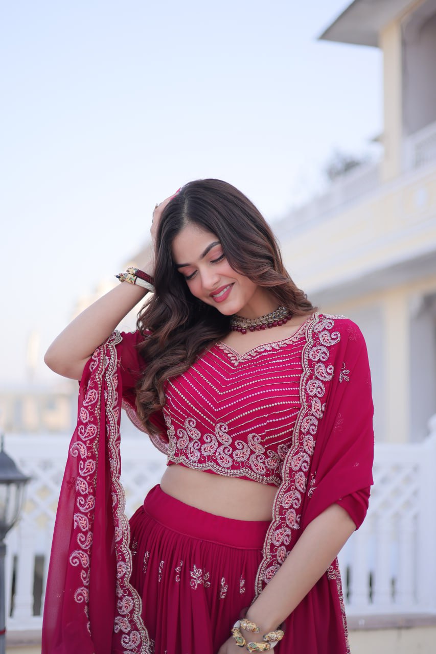 Pink Embroidered Lehenga Choli Set