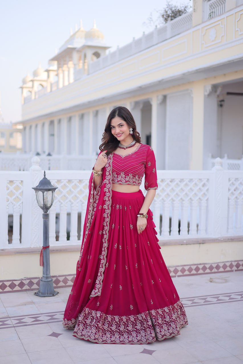 Pink Embroidered Lehenga Choli Set