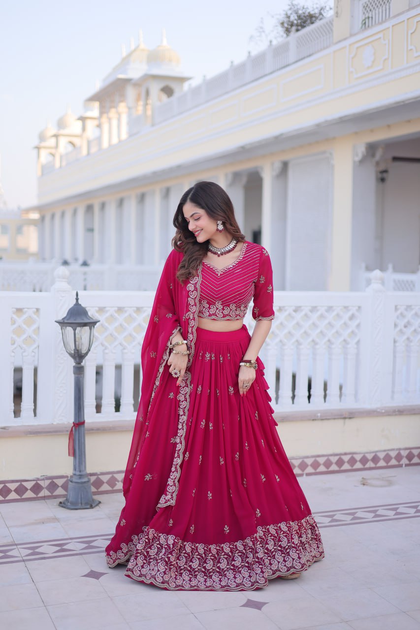 Pink Embroidered Lehenga Choli Set
