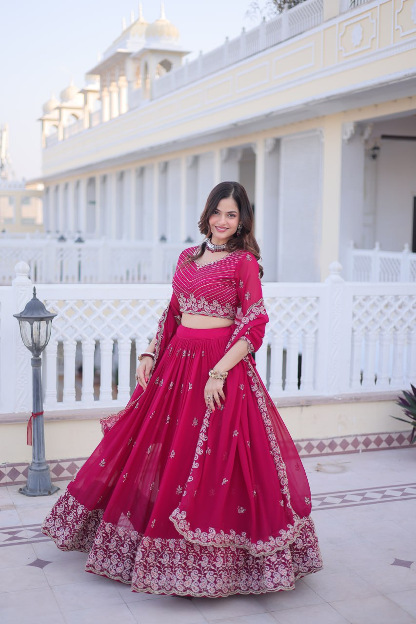 Pink Embroidered Lehenga Choli Set