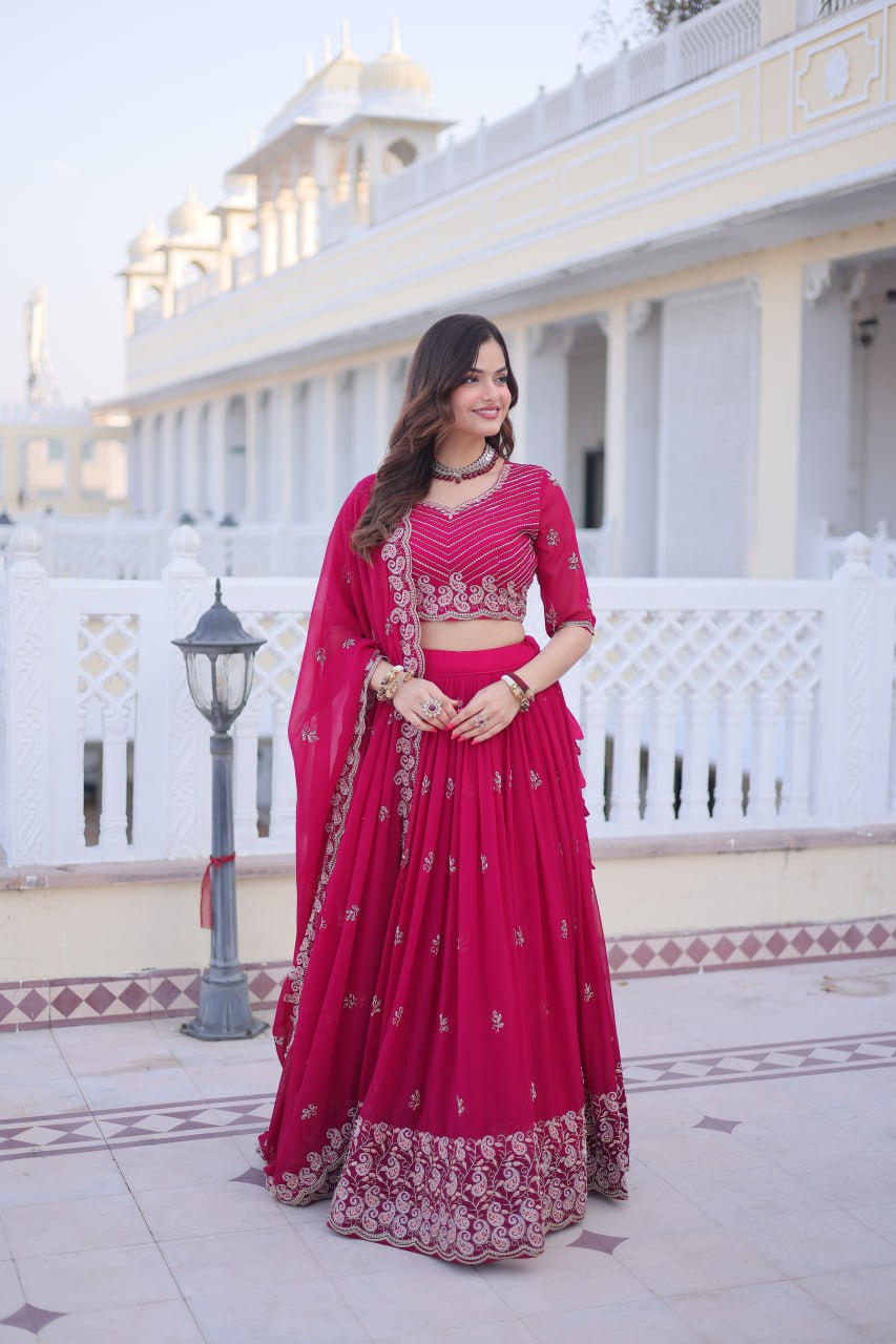 Pink Embroidered Lehenga Choli Set