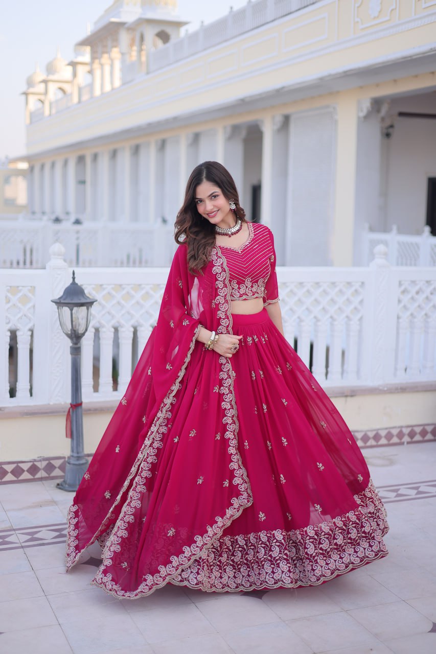 Pink Embroidered Lehenga Choli Set