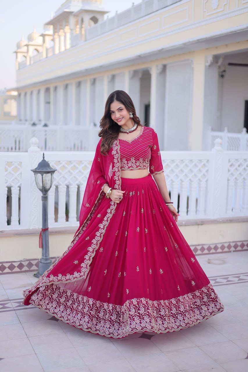 Pink Embroidered Lehenga Choli Set