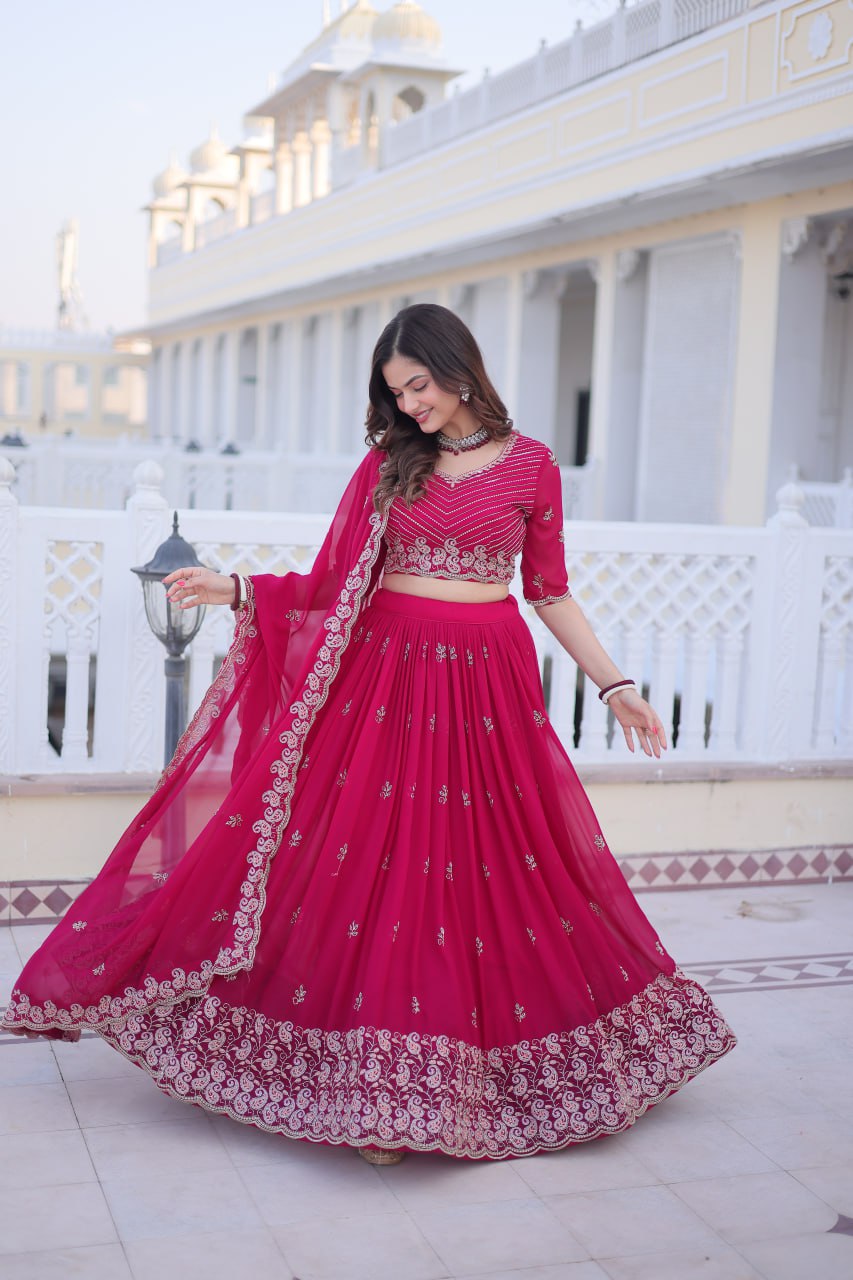 Pink Embroidered Lehenga Choli Set