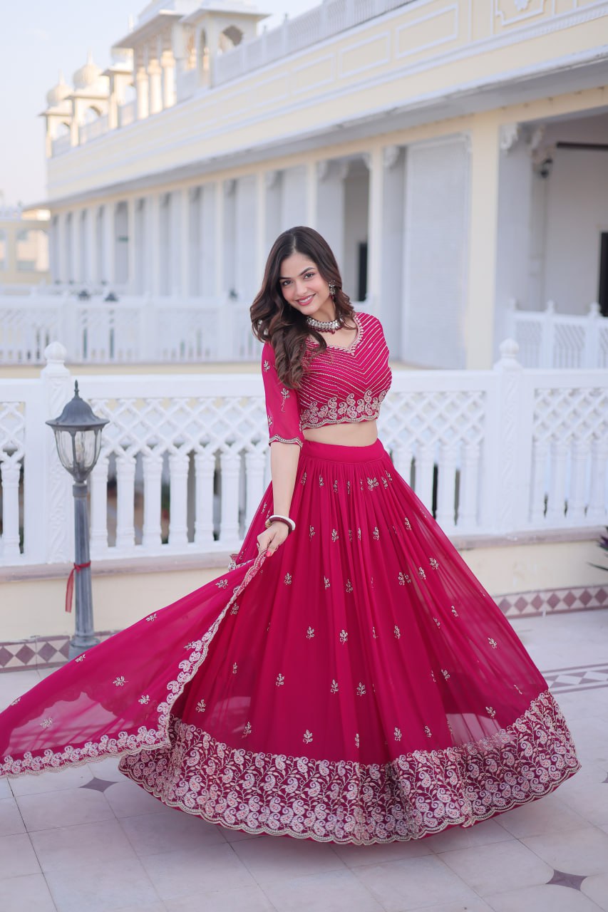 Pink Embroidered Lehenga Choli Set