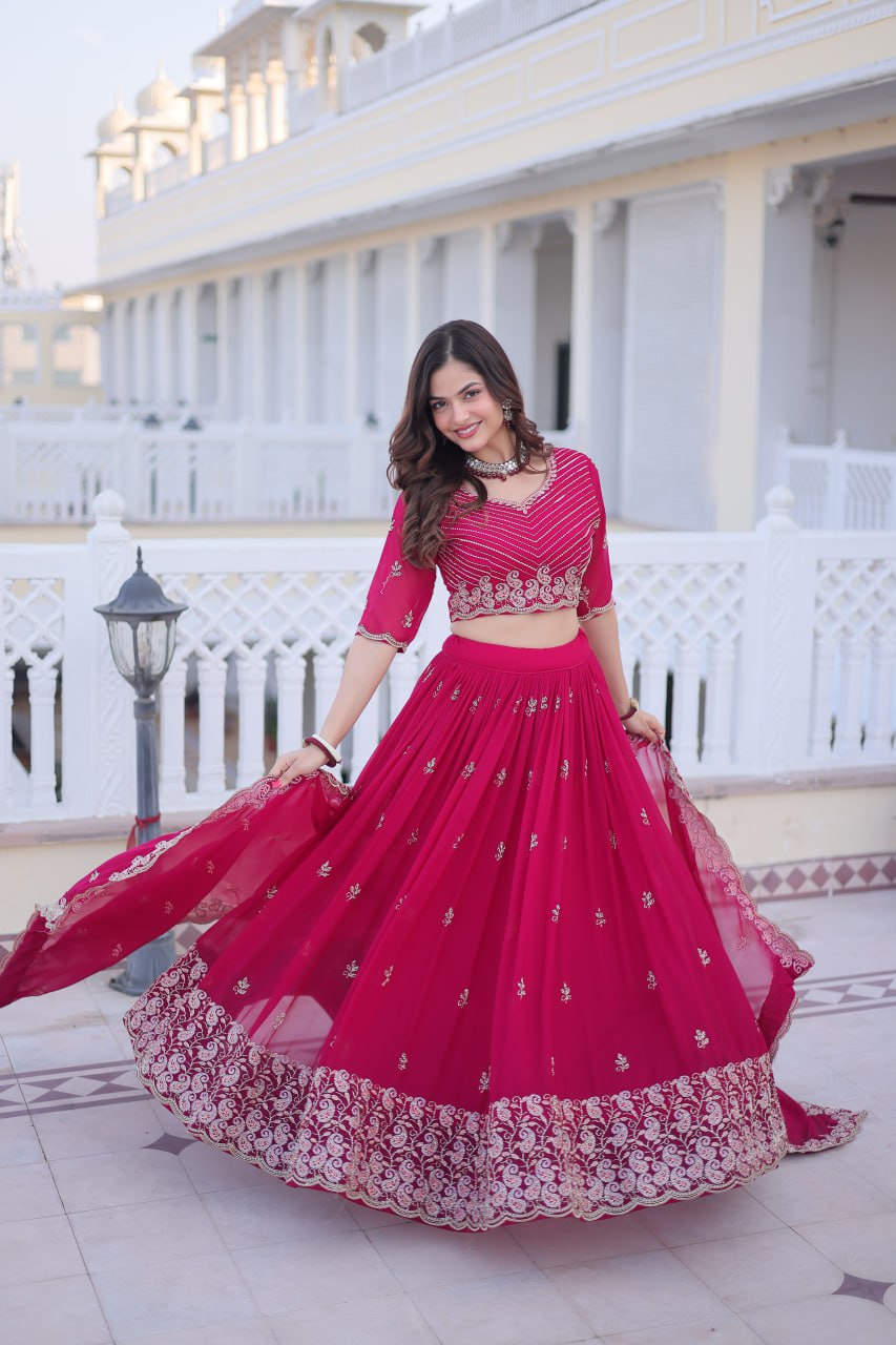 Pink Embroidered Lehenga Choli Set