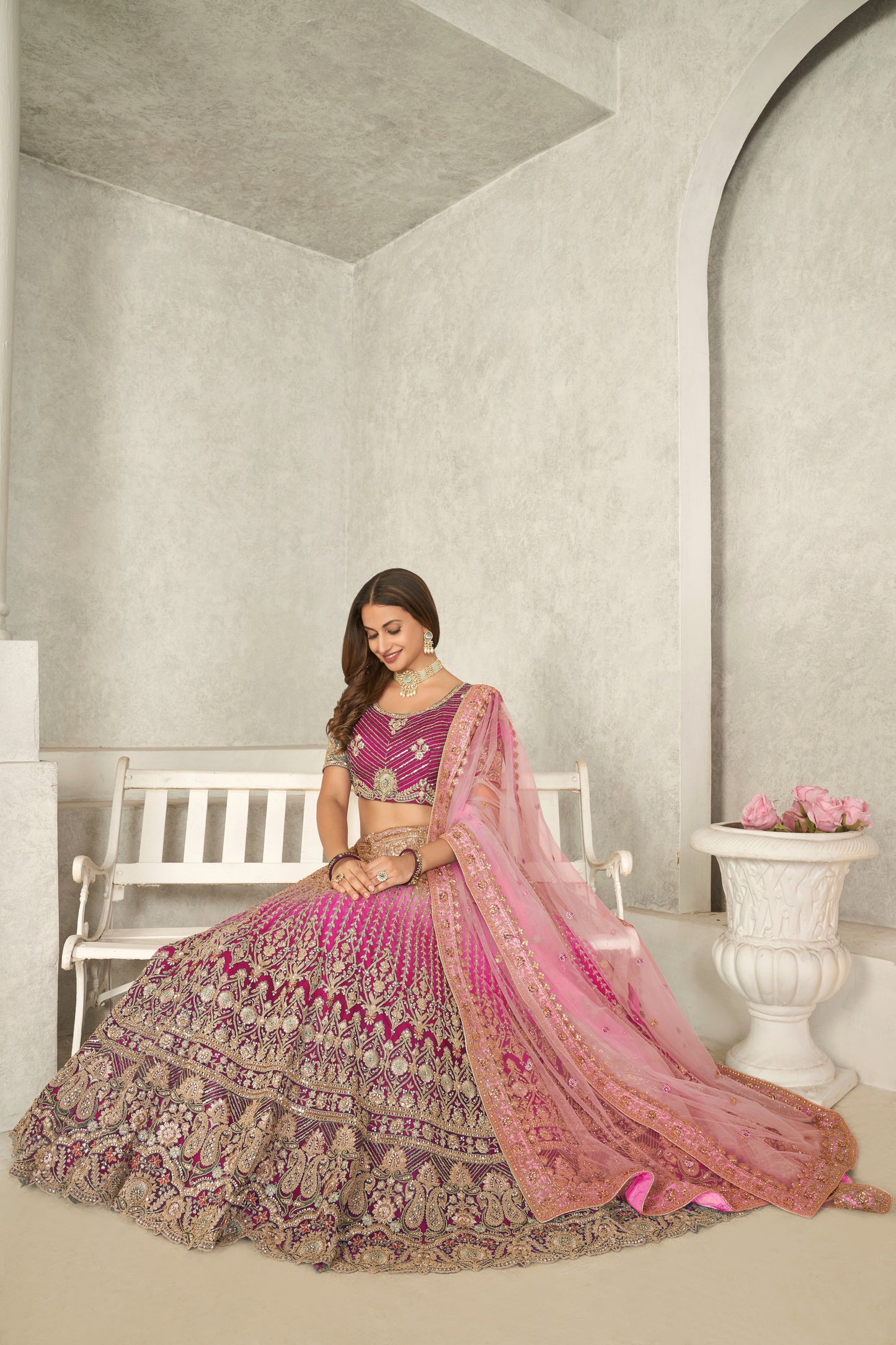 Captivating Pink Embroidered Lehenga Choli Set - Perfect for Brides