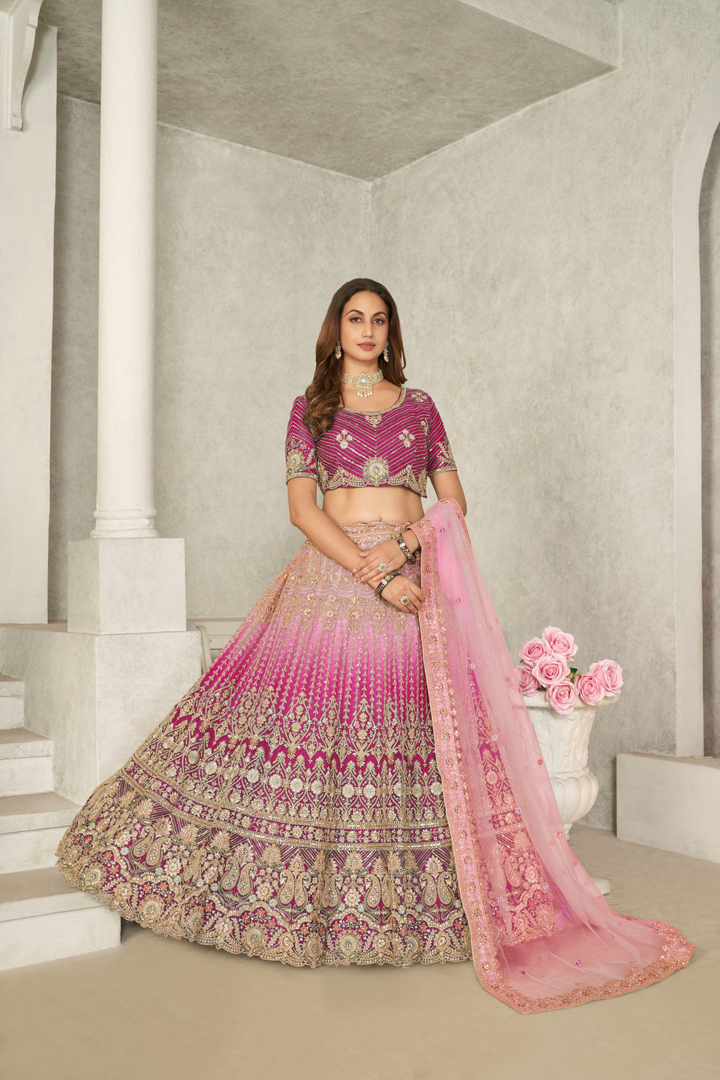 Captivating Pink Embroidered Lehenga Choli Set - Perfect for Brides