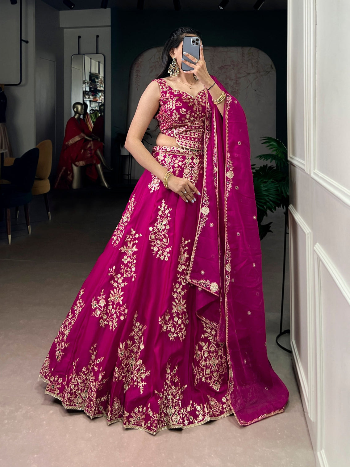 Pink Embroidered Lehenga Set with Dupatta