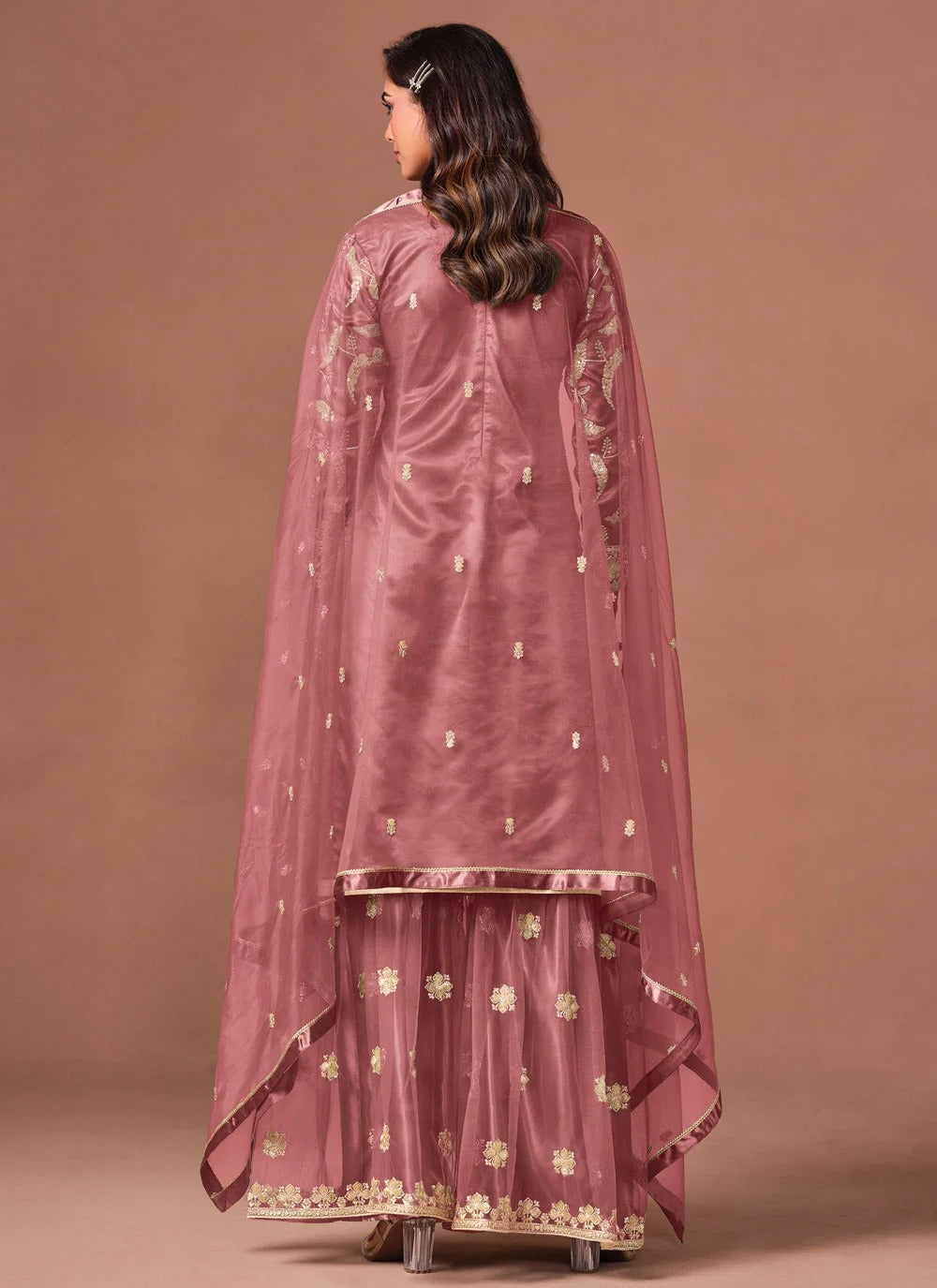 Pink embroidered palazzo suit with sequins zari work