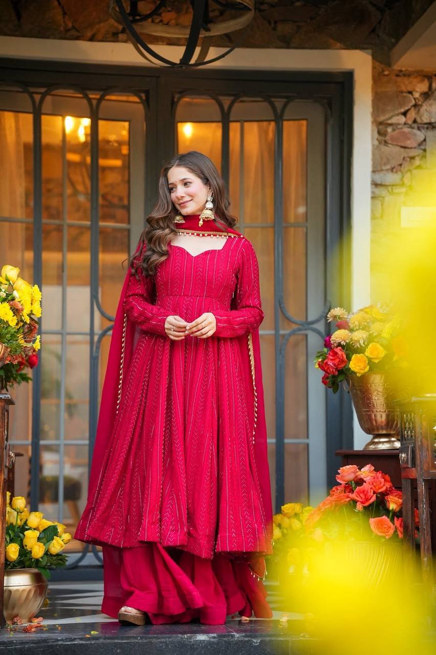 Pink Embroidered Top Sharara Set