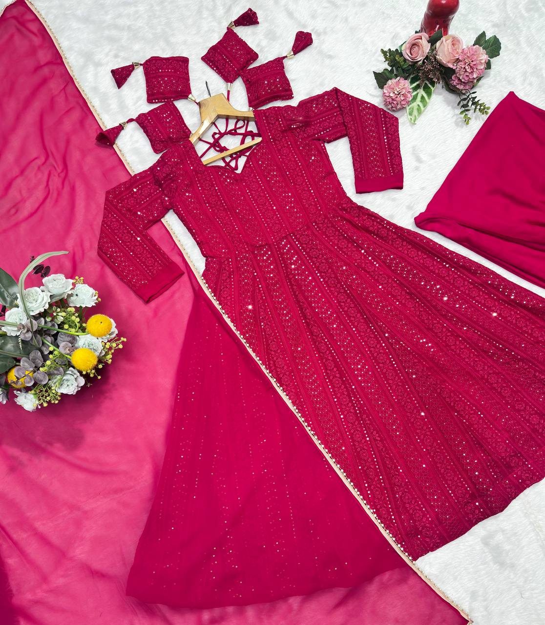 Pink Embroidered Top Sharara Set