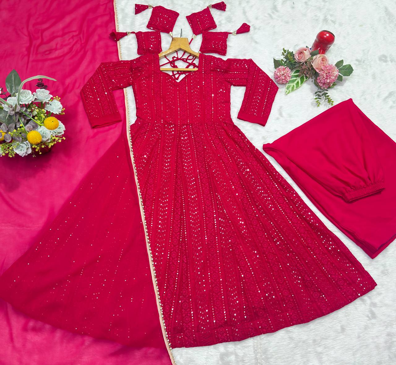 Pink Embroidered Top Sharara Set