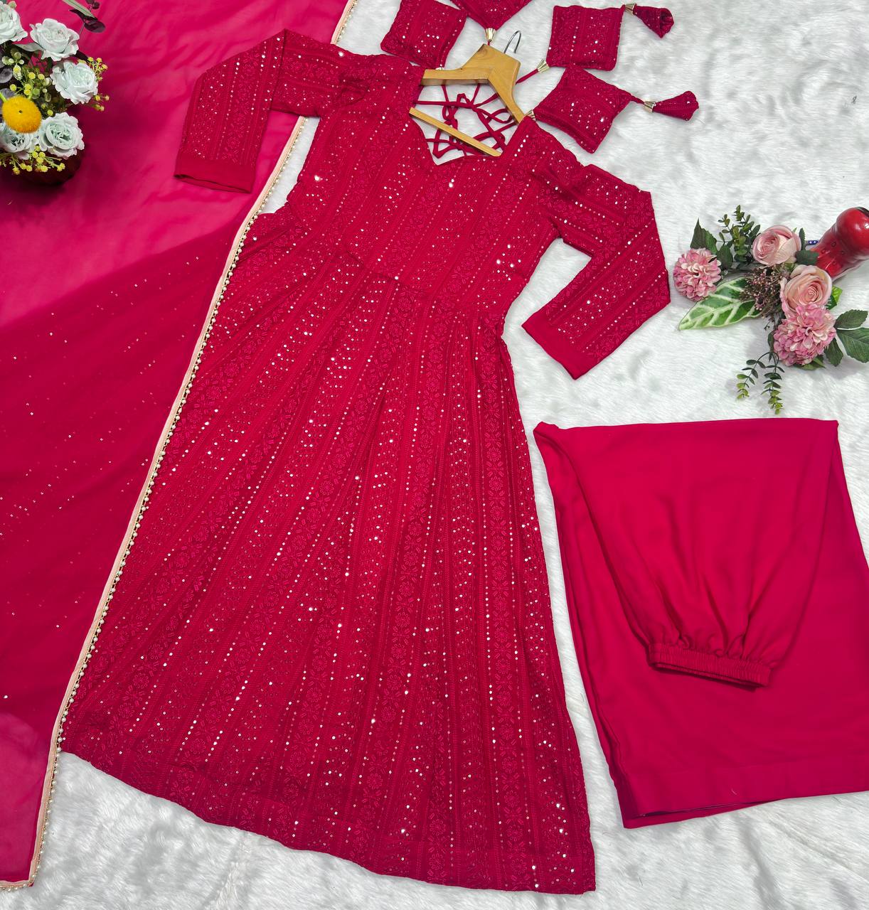 Pink Embroidered Top Sharara Set
