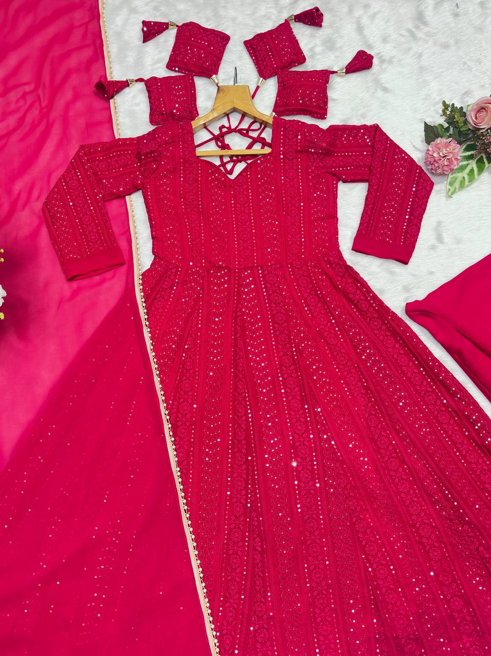 Pink Embroidered Top Sharara Set