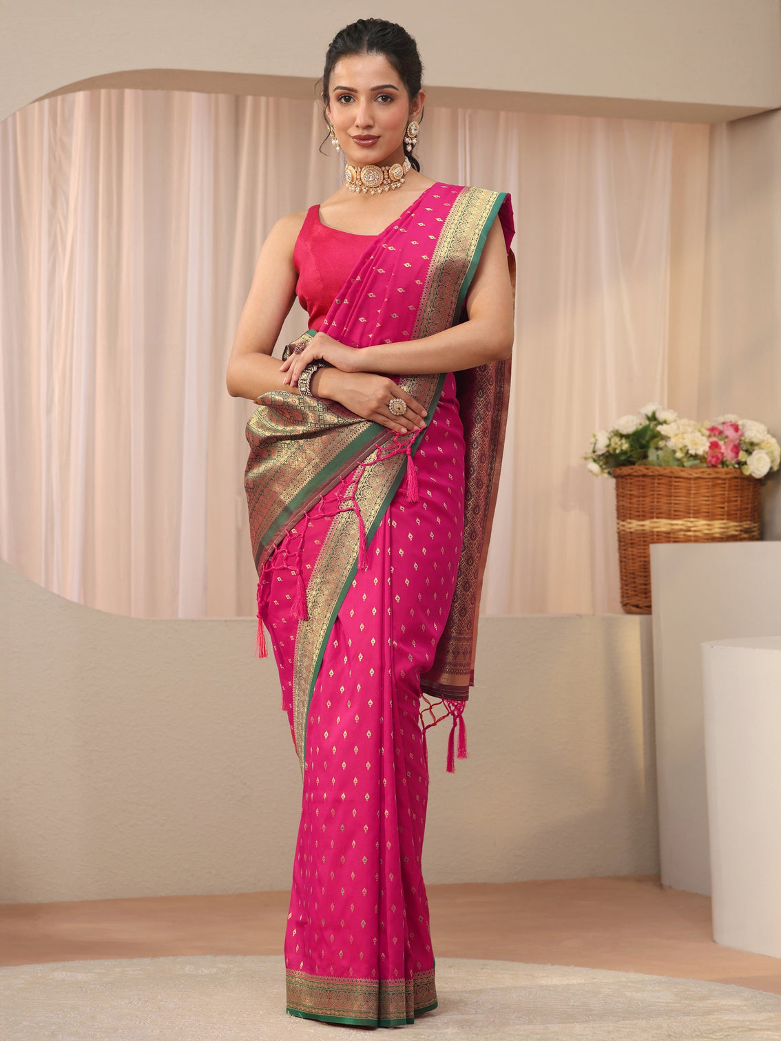 Mameraa Pink Kanjeevaram Silk Blend Saree