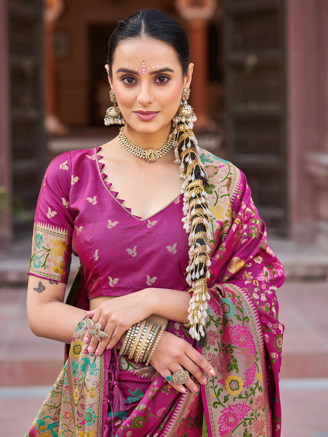 Pink Exquisite Banarasi Jacquard Art Silk Saree with Matching Border Blouse – Perfect for Weddings