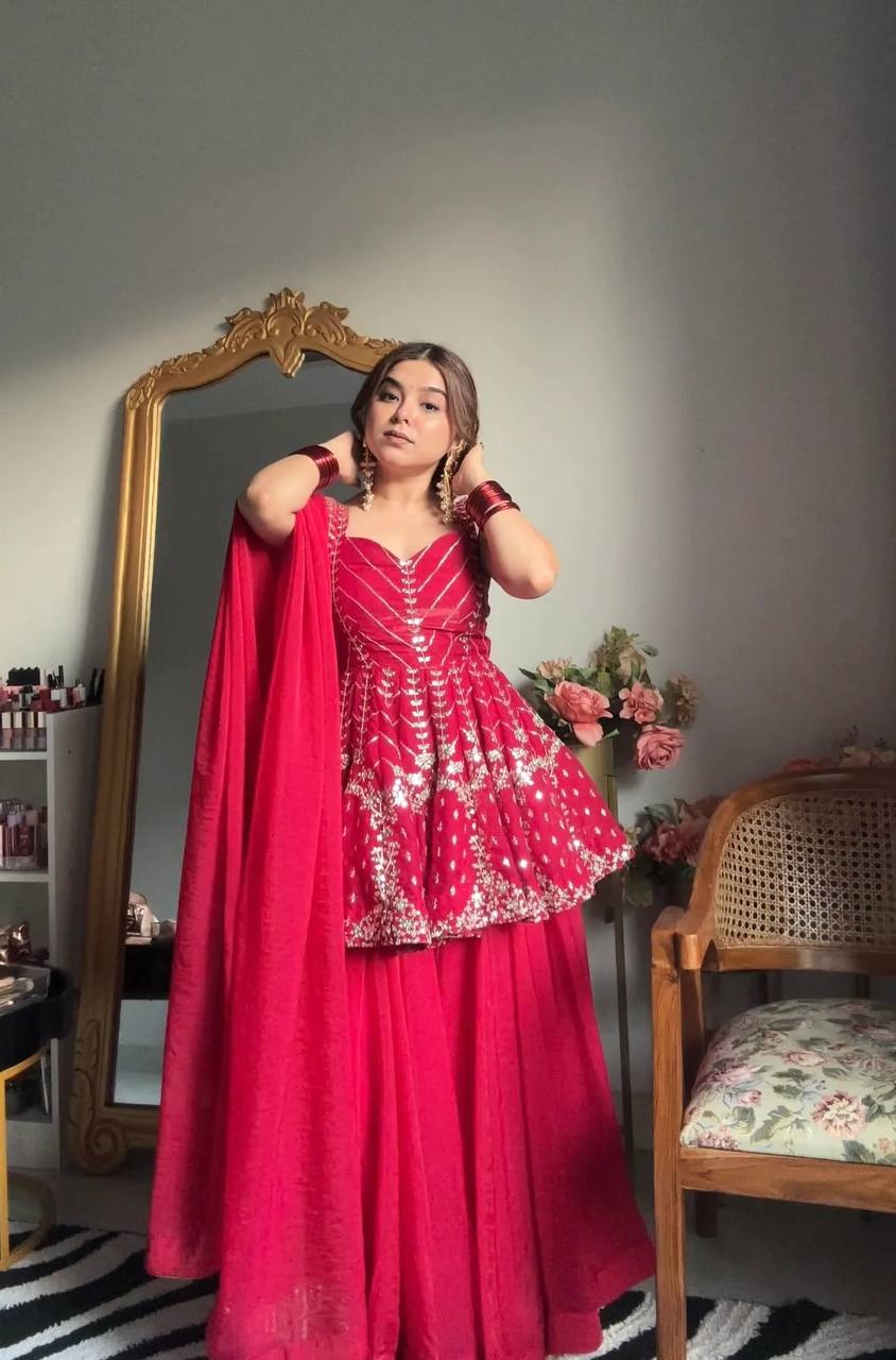 Pink Faux Blooming Sequins & Zari Embroidered Sharara Set