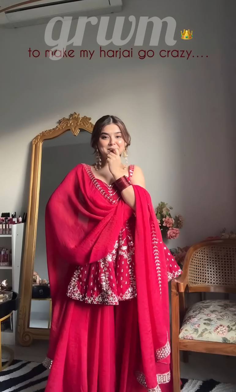Pink Faux Blooming Sequins & Zari Embroidered Sharara Set