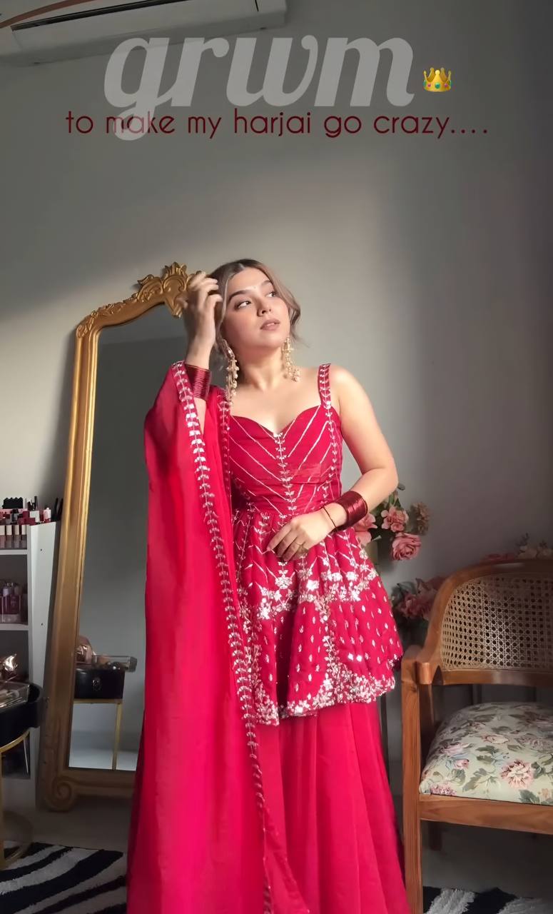 Pink Faux Blooming Sequins & Zari Embroidered Sharara Set