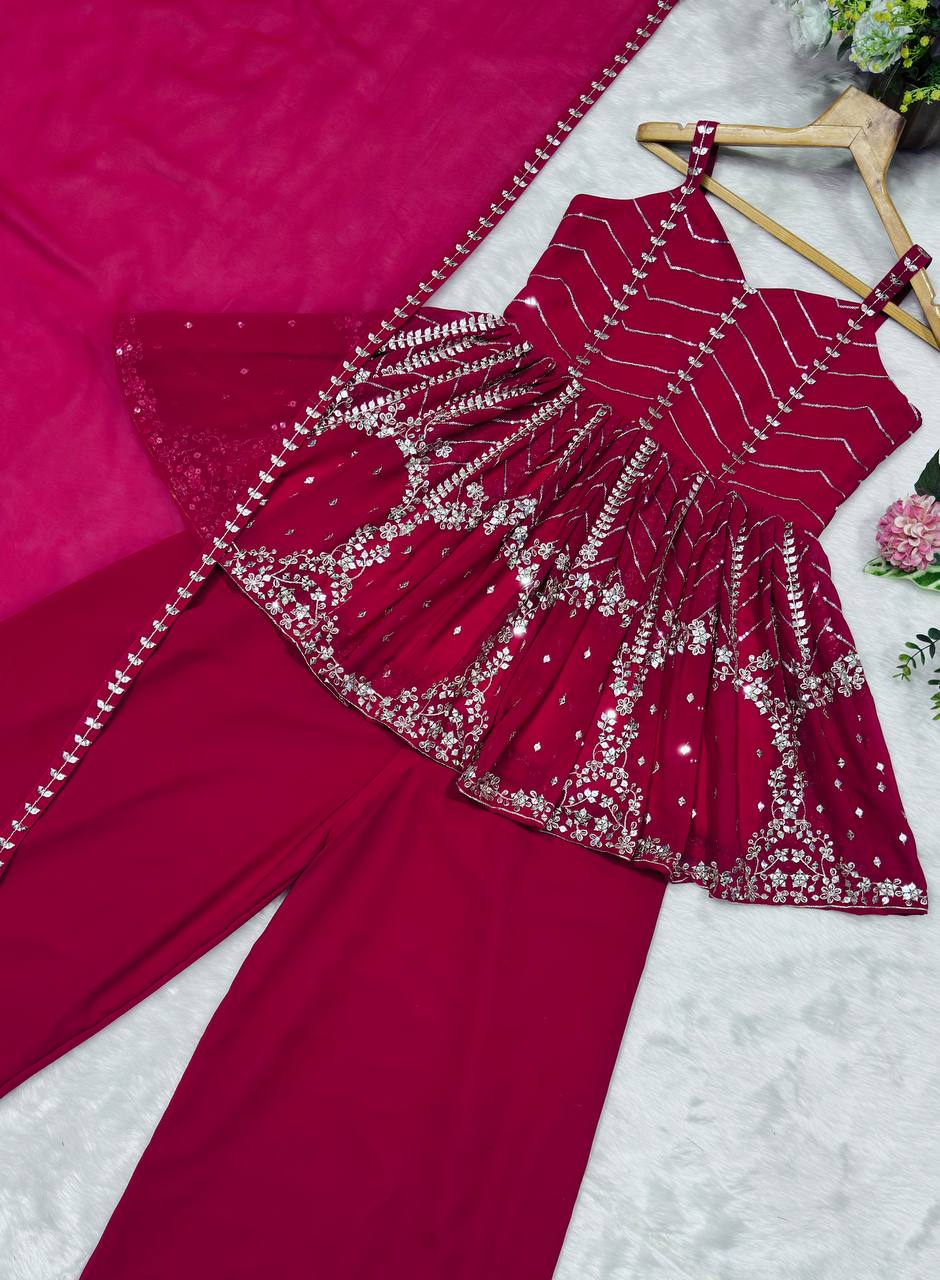 Pink Faux Blooming Sequins & Zari Embroidered Sharara Set