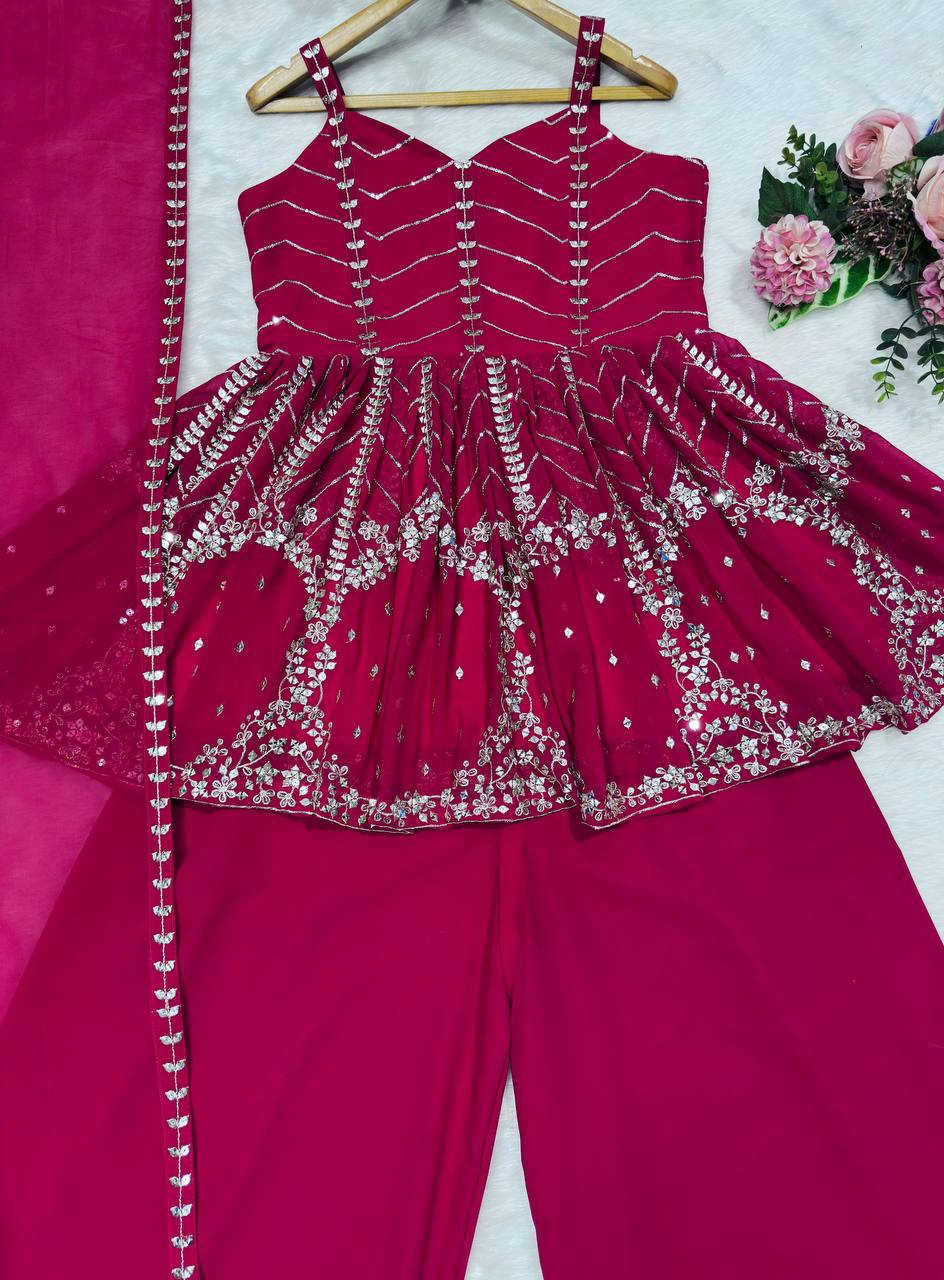 Pink Faux Blooming Sequins & Zari Embroidered Sharara Set
