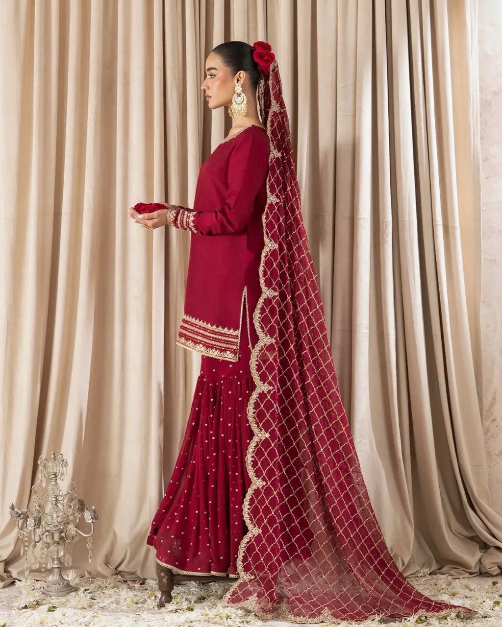 Pink Faux Georgette Thread & Sequin Embroidered Sharara Set with Dupatta