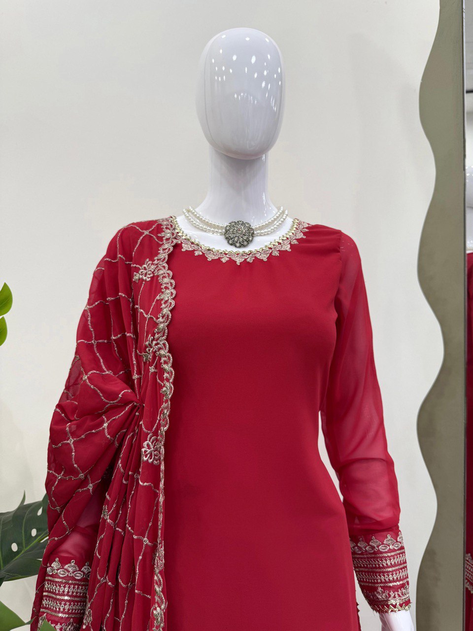 Pink Faux Georgette Thread & Sequin Embroidered Sharara Set with Dupatta
