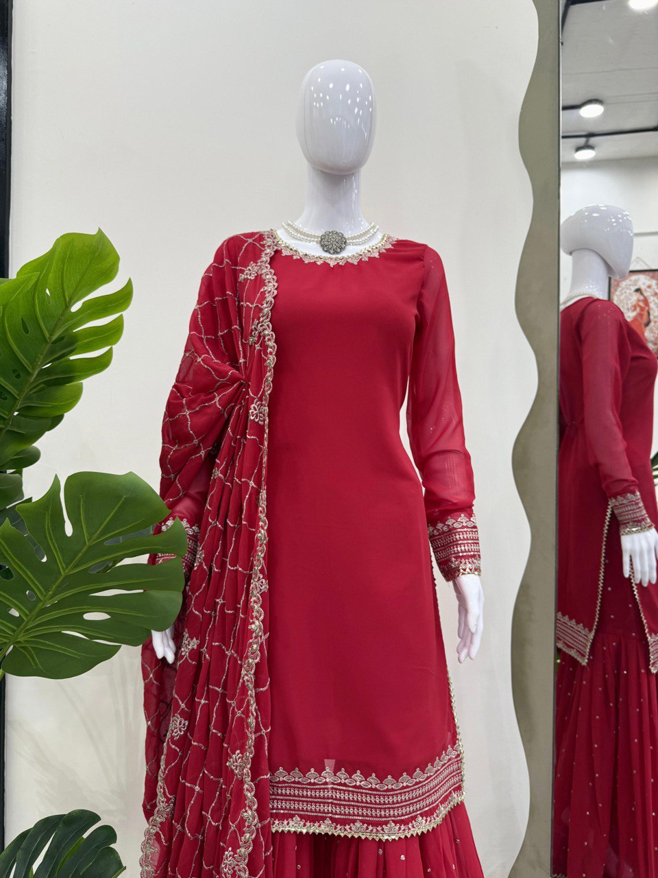Pink Faux Georgette Thread & Sequin Embroidered Sharara Set with Dupatta