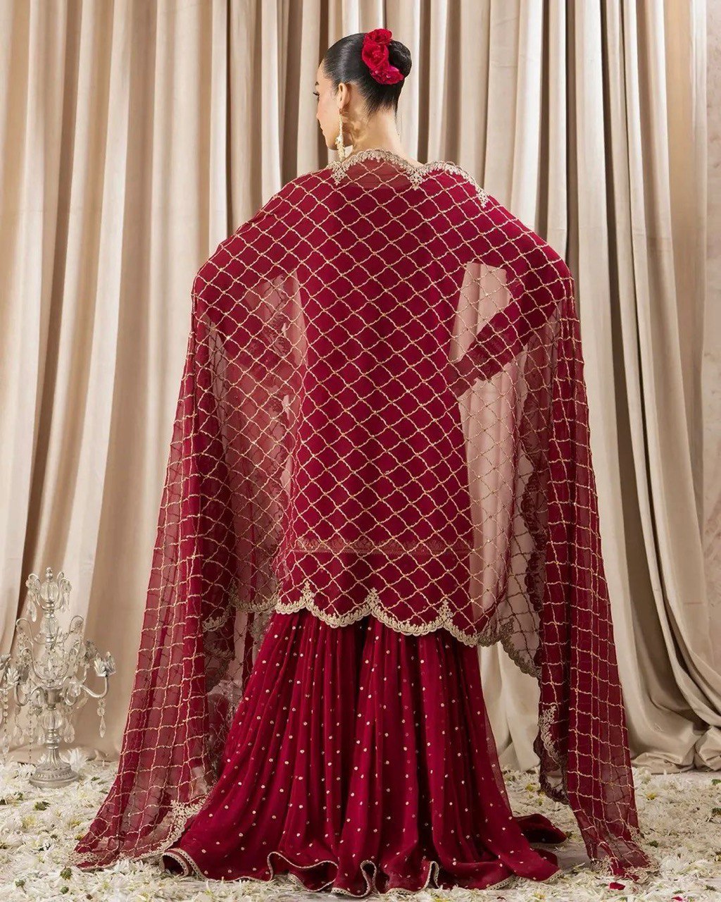 Pink Faux Georgette Thread & Sequin Embroidered Sharara Set with Dupatta