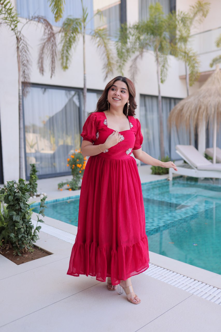 Pink Fendi Silk Embroidered Gown